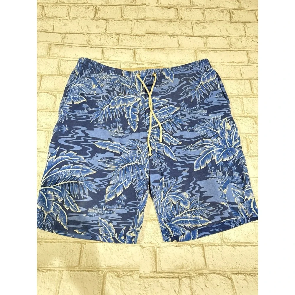 Polo Ralph Lauren XL Pull On Blue Tropical‎ Sweat Shorts